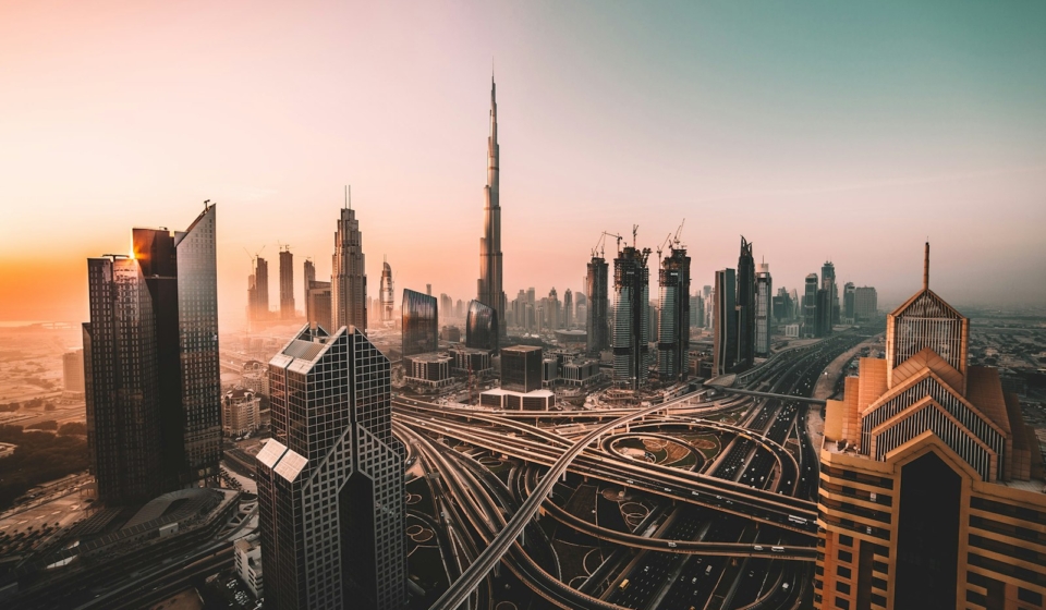 Dubai free zone skyline with modern towers